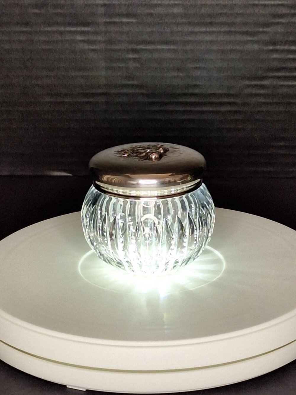 Cut Glass Knick-Knack, Ribbon, Cotton Ball Bowl